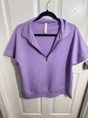 Short Sleeve Half-Zip Sweatshirt and Pants in Lavender by Dear Scarlett